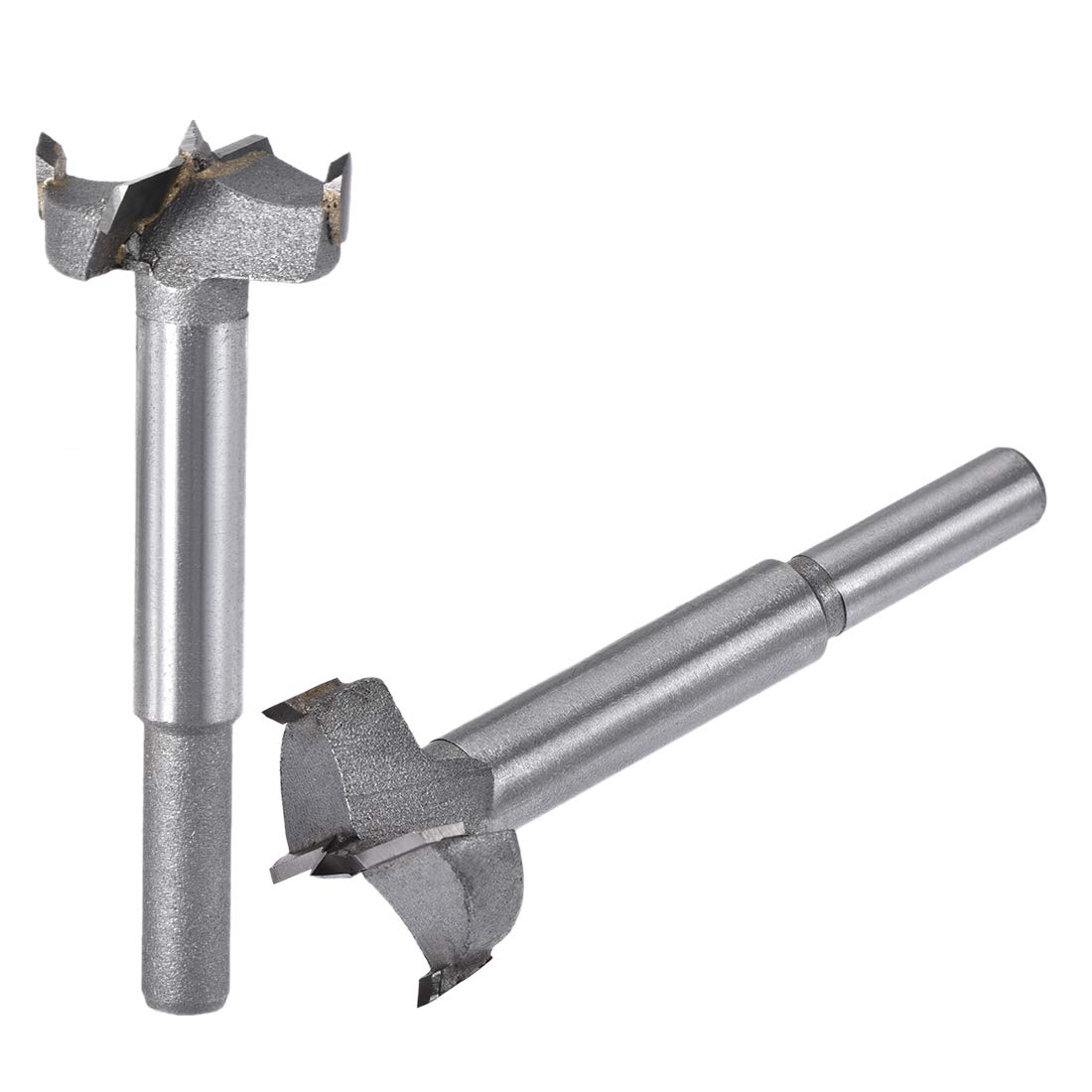 sourcing map Forstner Wood Boring Drill Bits 27mm&28mm Dia. Hole Saw Carbide Alloy Steel Tip Round Shank Cutting for Hinge Plywood Wood Tool 2in1 Set