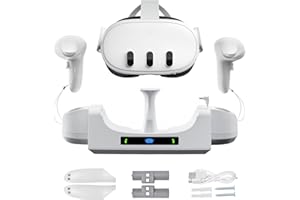 JMI MAGIC Charging Dock Compatible with Oculus/Meta Quest 3, Charging Stand for VR Controller and Headset, with 2 Rechergeable Batteries, LED Display, VR Charger Display Stand Suitable for Desk and Wall