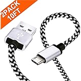 Micro USB Android Charger Cable 2 Pack 10ft Male A to B Flexible Braided Cord Fast Quick Charging for LG, Moto, Kindle Fire Tablet, PS4 Xbox One Controller, Samsung Galaxy J7 S6 S7 Edge Note 5