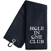 WUUCKOO Black Hole in One Club Embroidered Golf Towel, Funny Golf Towel for Golf Bag with Clip, Golf Accessories for Men, Birthday Gifts for Golfer