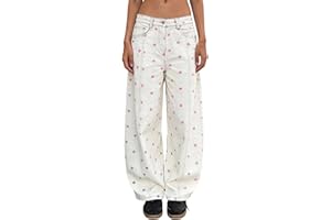 Women Baggy Barrel Jeans Polka Dot Print Boyfriend Y2K Casual Loose Wide Leg Ankle Denim Pants