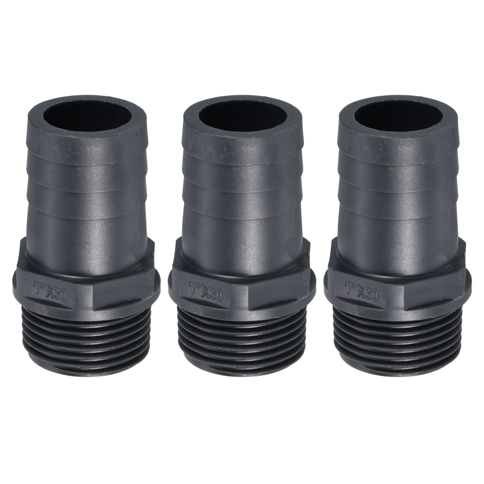 PATIKIL UPVC Barb Hose Fitting, 3 Pack 30mm Barbed G1 Male Thread Pipe Connector Adapter Quick Fittings for Water Fuel Air, Gray