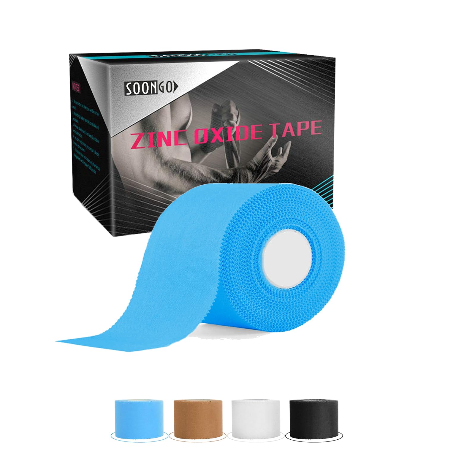 SOONGO Zinc Oxide Tape 5cm x 10m Blue Sports Strapping Athletic Tape Inelastic Provide Maximum Support Fixed Joint Good Viscosity Hypoallergenic