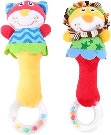 Amazon Tomaibaby 2ピース赤ちゃんガラガラおもちゃ猫ライオンシェーカーおもちゃ知育玩具赤ちゃん幼児新生児 盛り合わせ色 おもちゃ おもちゃ