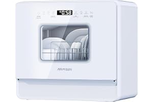 AIRMSEN Large Slim Countertop Dishwasher | Built-in Water Tank | No Hookup Needed, Heated Drying & 72H Air Refresh, 12H Delay Start, Built-in Water Softener, 3 Spray Arms & 2-Level Rack
