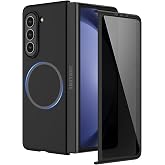 Ruky Magnetic Case for Z Fold 5, with Privacy Screen Protector, Black | Compatible with MagSafe, Support Wireless Charging Slim Hard PC Full Body Phone Case for Samsung Galaxy Z Fold 5 5G, Black