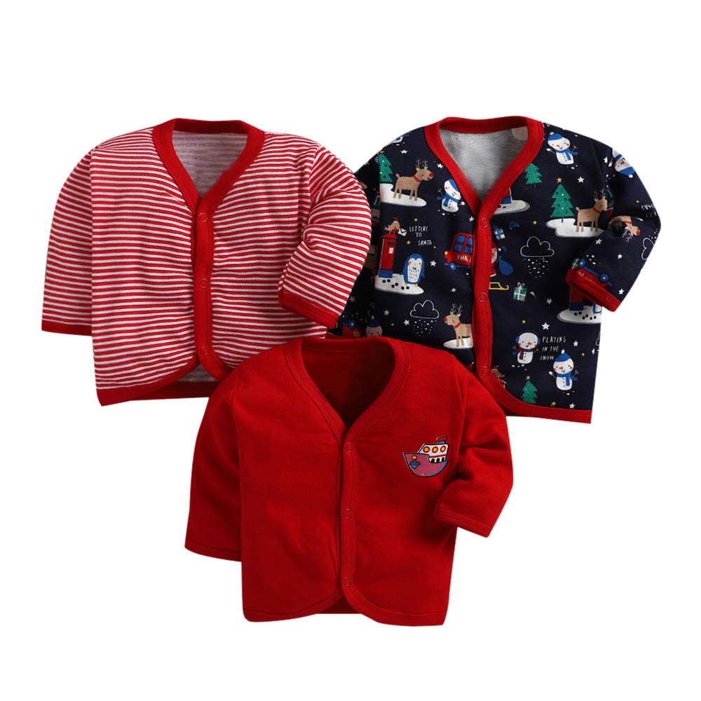 Hopscotch Baby Boys Cotton Front Open Jablas Full Sleeves Pack of 3 in Red Color for Ages 03