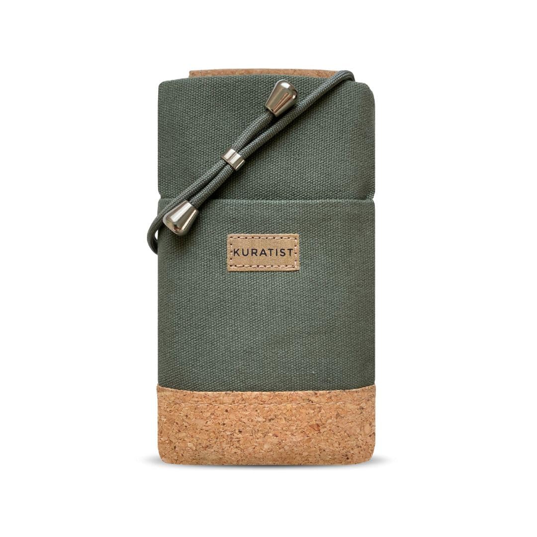 Kuratist NELA - Mobile Phone Crossbody Bag, Compatible with iPhone and Galaxy as well as Most Standard Models, Handmade from Cotton Canvas/Cork - Pine L
