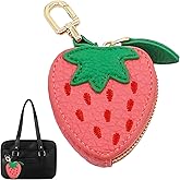 gyrkmshju Strawberry Coin Purse Keychain, Mini Leather Coin Pouch Purse Keychains for Backpack Decoration, Strawberry Wallet Gifts for Women