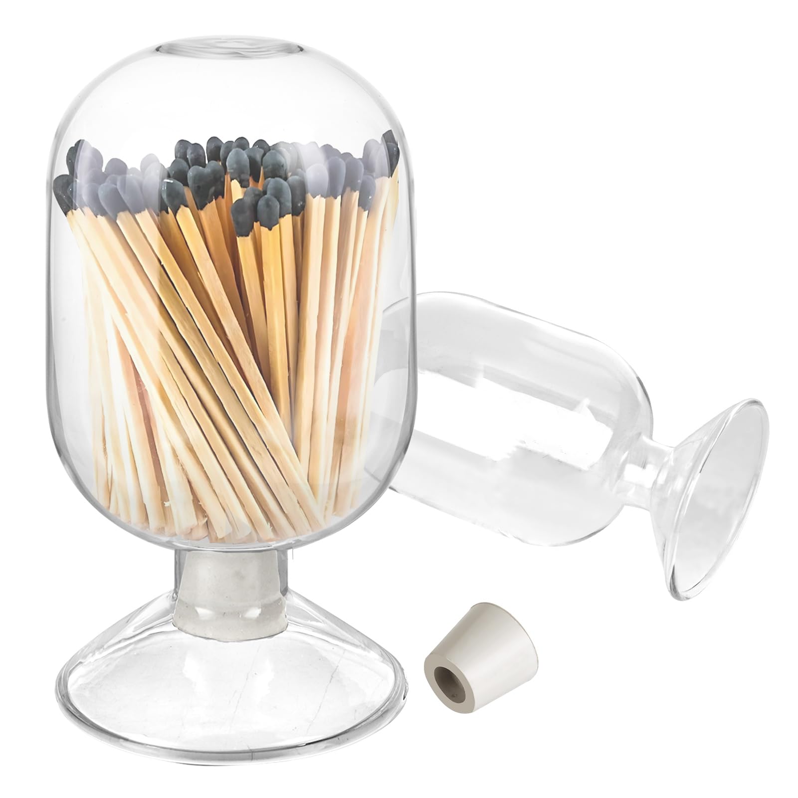 Photo 1 of 2 Pcs Glass Match Holder, 6 x 3.5 Inch Decorative Matches Jar for Scented Candle, Helix Shaped Match Holder for Dining Table Fireplace Bathroom Decoration(Matches Not Included)