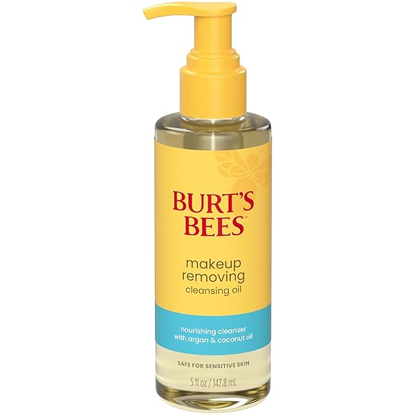 BURT’S BEES MAKEUP REMOVING CLEANSING OIL; NORMAL AND DRY SKIN; SAFE FOR SENSITIVE SKIN; COCONUT AND ARGAN OILS; DOES NOT CLOG PORES; HYDRATES, NOURISHES; NON GREASY; CONVENIENT PUMP;(1) 5 FL. OZ.