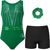 JOYSTREAM Gymnastics Leotards for Girls,Adult,Child With Shorts Activewear | Stretchy breathable fabric,sparkly sequins,matching shorts&amp;hair tie for training/competition/dance,girls7-16+, machine wash