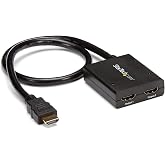 StarTech 2-Port HDMI Splitter, 4K 30Hz, USB Powered, Black (ST122HD4KU) | HDMI 1.4, HDCP, Built-in source cable, Backward compatible 1080p/720p, 7.1 audio, No drivers, Dual displays