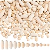 PH PandaHall 350Pcs 6 Sizes Wooden Beads Unfinished Natural Wood Beads Oval Round Wooden Loose Spacer Beads Large Hole Beads for Home Decor Farmhouse Decoration Macrame Bracelet Jewelry Making