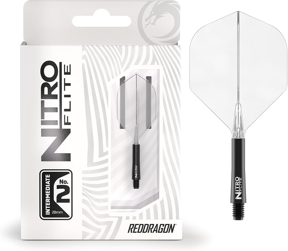 Red Dragon Nitro Flite Darts Integrated Flight & Shaft System No.2 Black Clear