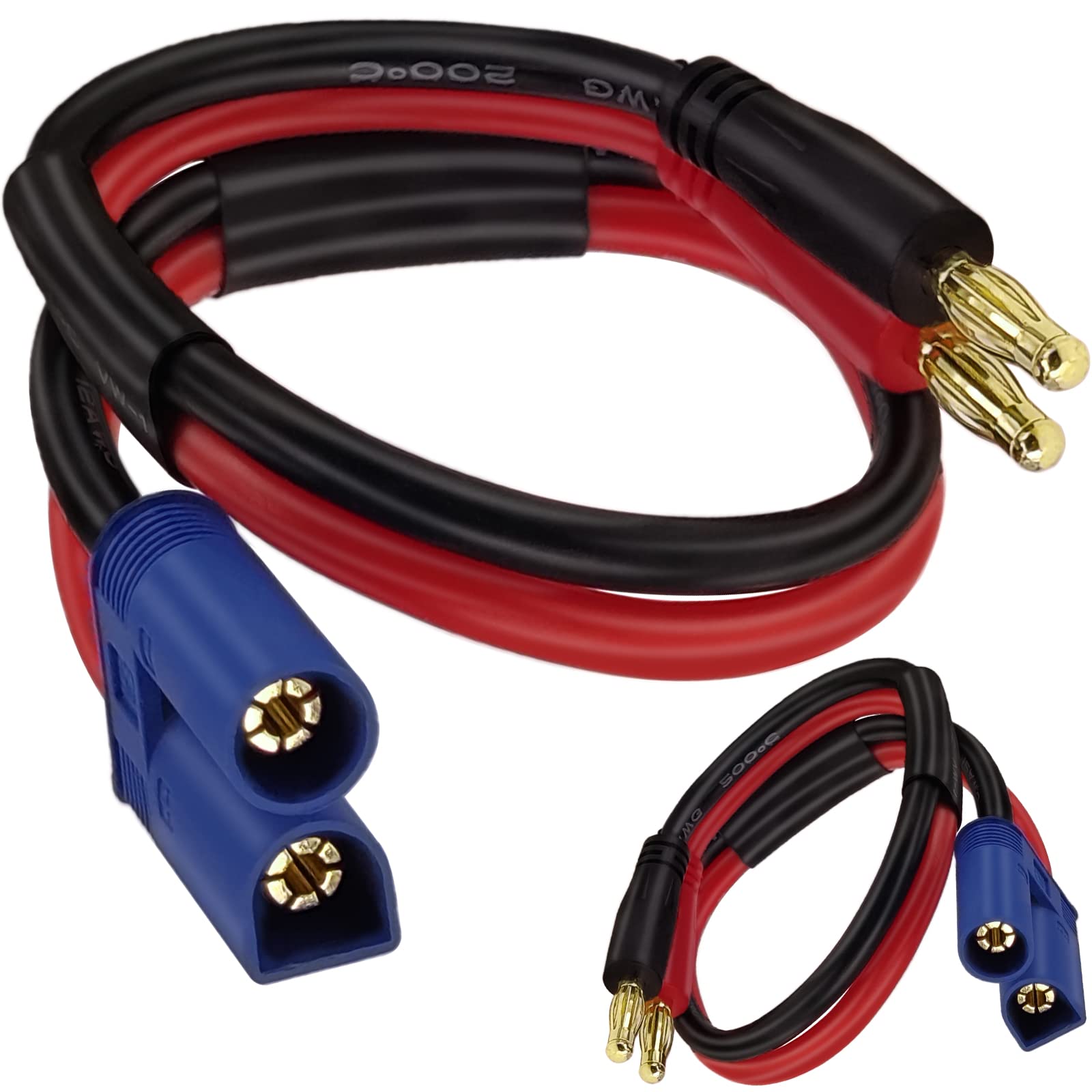 BENACES EC5 to Banana Plug Battery Charging Cable, 2 Pack 0.3m 12AWG EC5 Male Connector to 4.0mm Banana Bullet Male Lipo Battery Balance Charger Adapter for RC Helicopter Vehicle Toys