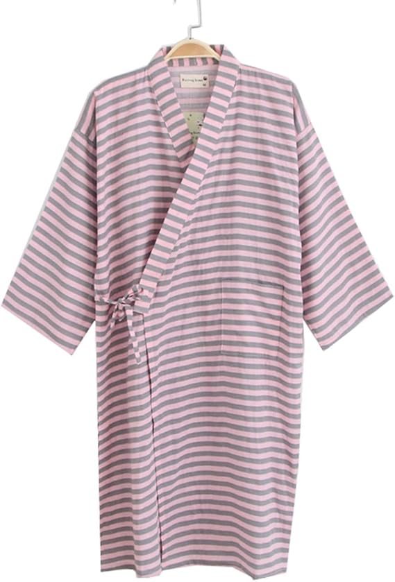 Amazon テンカ パジャマ 浴衣 薄手 お寝巻き 部屋着 寝間着 便利服 ルームウェア 男女兼用 長袖 前開き 和服 綿 春夏秋 ストライプ ピンク 青い パジャマ ルームウェアセット 通販