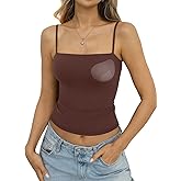 EasyGala Womens Padded Double Lined Crop Tank Tops Square Neck Built in Bra Tops Adjustable Spaghetti Strap Cami Shirts