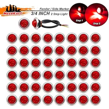 Meerkatt (Pack of 50) 3/4 Inch Red LED Mini Round Side Marker Fender Light 3 Diodes with Chrome Bezel Waterproof for Trailer Jeep Truck RV Caravan SUV Cabin Pickup Lorry 12V DC Stop Brake Tail 3led-HL