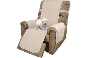 U-NICE HOME Recliner Chair Covers Reversible Chair Cover Pet Covers for Dogs with Elastic Straps Water Resistant Diamond Quilted (28''Recliner Oversized, Sand/Beige)