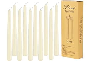 KONNI 0.87×10 Inch Ivory Taper Candles, Unscented and Smokeless Tall Candlesticks, 10 Pack Tapered Candles with Cotton Wicks, Long Burning, Ideal for Weddings, Dinner Parties, and Home Décor