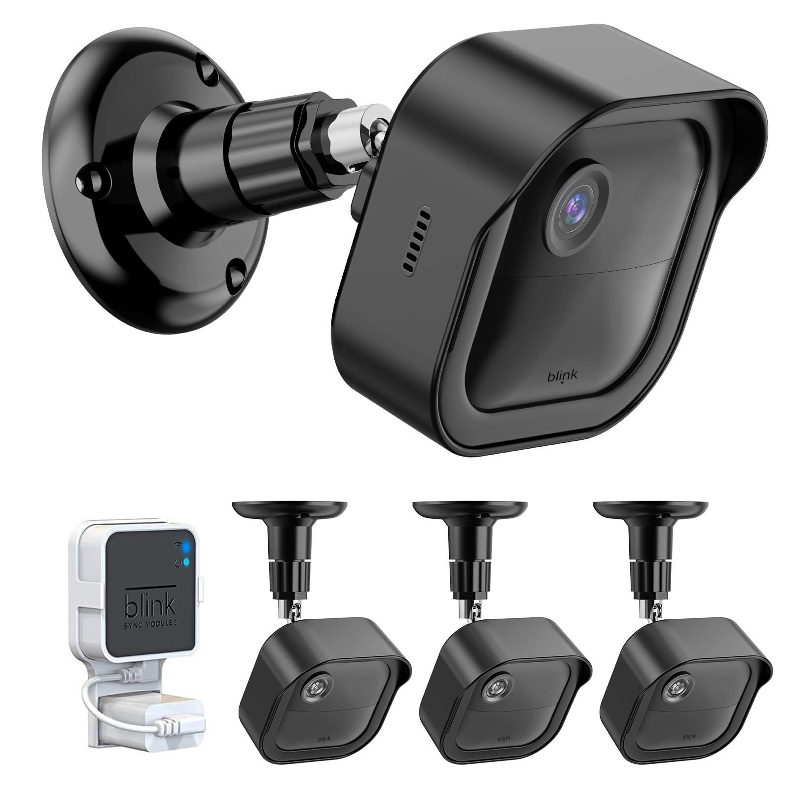 All-New Blink Outdoor Camera Mount, Compatible With Outdoor (4th & 3rd Gen), 360 Degree Adjustable Wall Mount With Sync Module Mount, Cameras Not Included (3Pack, Black)