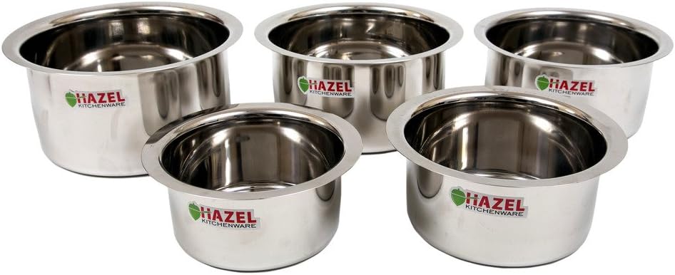 Hazel Steel Stainless Steel Flat Bottom Patila Set of 5 S10-S14,Stainless Steel,Silver