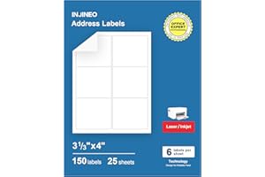 INJINEO Address Labels, 3-1/3"x4 Shipping Address Labels for Inkjet & Laser Printers, Mailing Labels Compatible with 5164, 5264 and 8164 Labels, Easy to Peel (150 Labels, 25 Sheets)