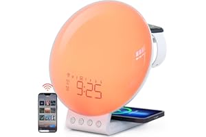 Dekala Smart Sunrise Alarm Clock with Wireless Charging for iPhone 14 13 12 Apple Watch AirPods Samsung, White Noise Sleep Sounds Machine, Nursery Night Light for heavy sleeper kid Touch & App Control