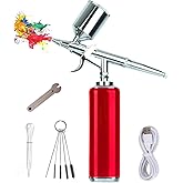 Airbrush Kit with Compressor, Cordless Trigger Type Air Brush Painting Set, Mini Handheld Airbrush Gun, Portable Rechargeable Airbrush Kit for Nails, Model, Cake Decor, Makeup (Red)