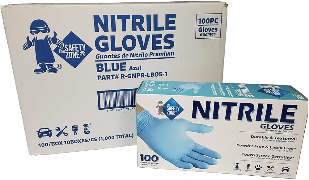 The Safety Zone Nitrile Gloves, Powder Free & Latex Free, Blue, One Size Fits Most