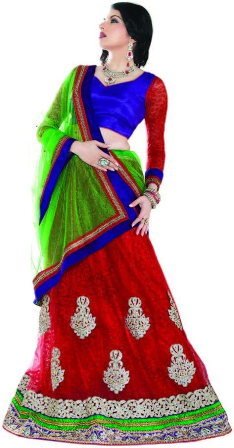 Areum Embroidered Semi Stitched dupian net Red Purple Lehenga Choli