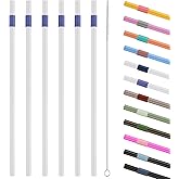 YOUMIIReplacement Straws Compatible with Owala 24oz Tumbler, with 1 Brush,Pack of 6 (White-blue)