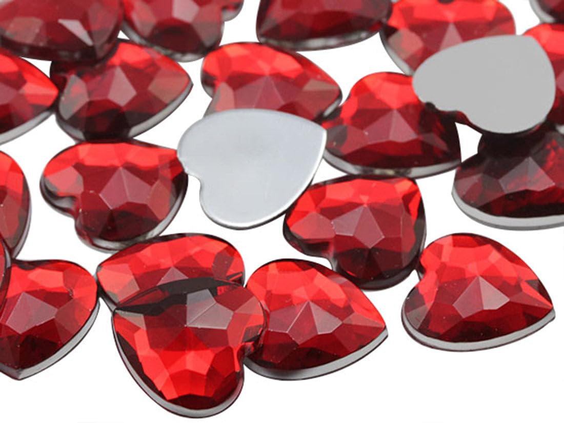 6mm Ruby H103 Flat Back Heart Acrylic Rhinestones Tiny Face Gems Body Jewels Card Making Embelishments - 100 Pieces