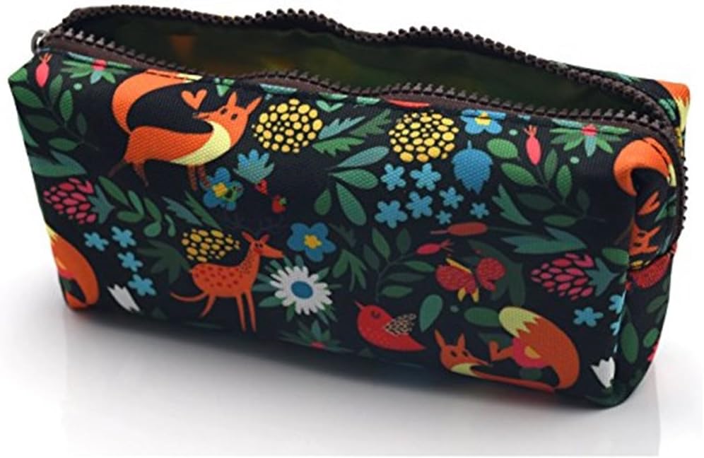 LParkin Woodland Animals Fox Canvas Pencil Case Fabric Zipper Pouch Gift for Men Women Gadget Bag Make Up Case Cosmetic Bag School Supplies - Image 4