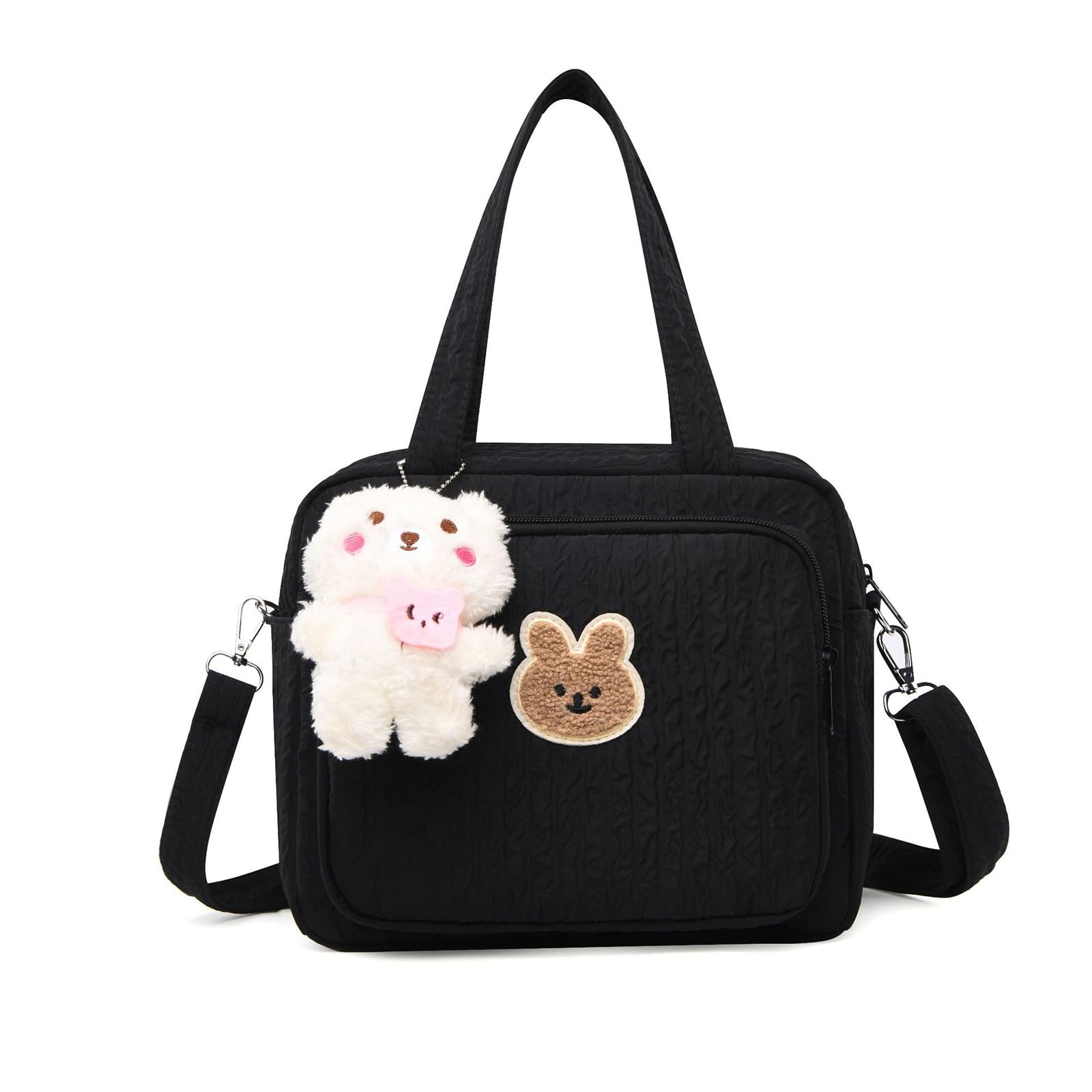 Balakaka Nappy Changing Bag Lightweight Waterproof with Bottle Pockets, Portable Multi-Functional Travel Tote for Baby Essentials, Cute Cartoon Stylish Nappy Bag for Mum， Black 2