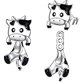 VONALA 925 Sterling Silver Black Cat Dog Hippo Snake Frog French Bulldog Bunny Cow Monkey Penguin Panda Pig Koala Fox Axolotl Stud Earrings for Women Hypoallergenic Gifts Birthday