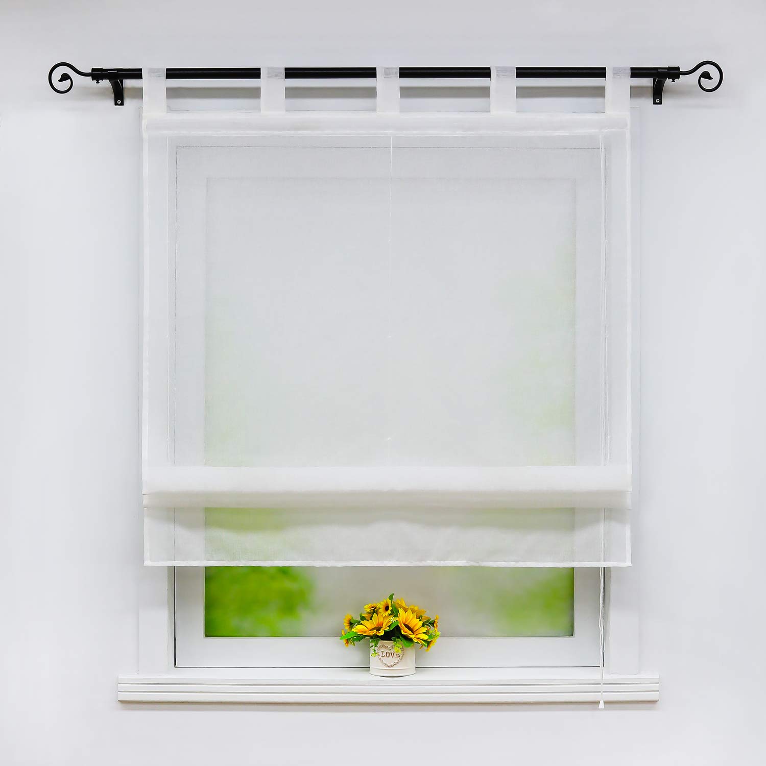 Joyswahl White Roman Blind in Linen Look Linen Texture Semi-Transparent Roman Blind with Loops Plain Window Curtain W x H 60 x 140 cm Pack of 1