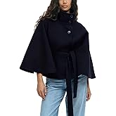 Zoziiee Womens Batwing Sleeve Poncho Pea Coats Elegant Stand Collor Capes Jacket Cloak Belted Fall Trendy Casual Outerwear