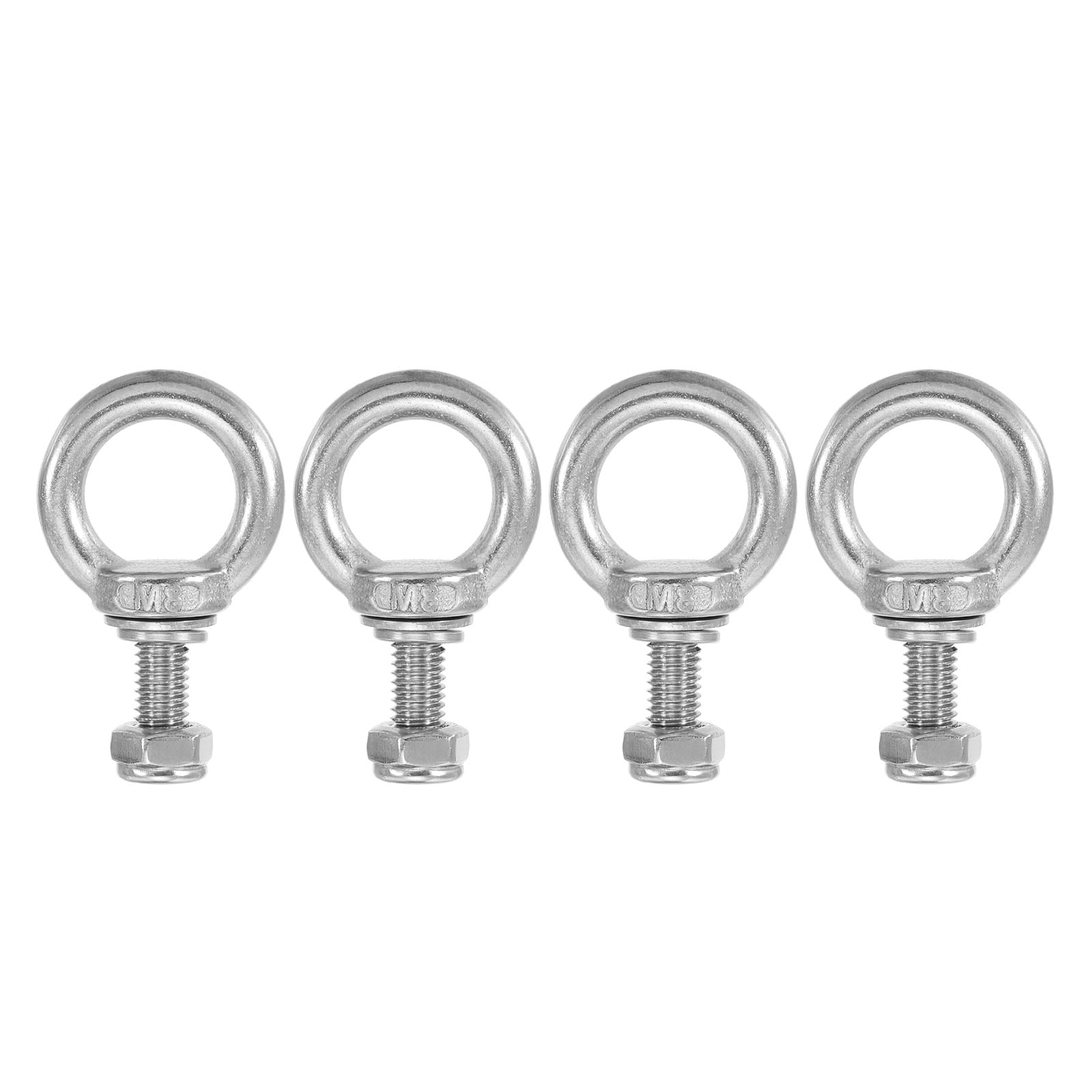PATIKIL Lifting Shoulder Eye Bolts, M8x20 304 Stainless Steel Male Thread with Hex Screw Nut Gasket Flat Washer for Hanging Securing Chain Wire Rope, 4 Sets