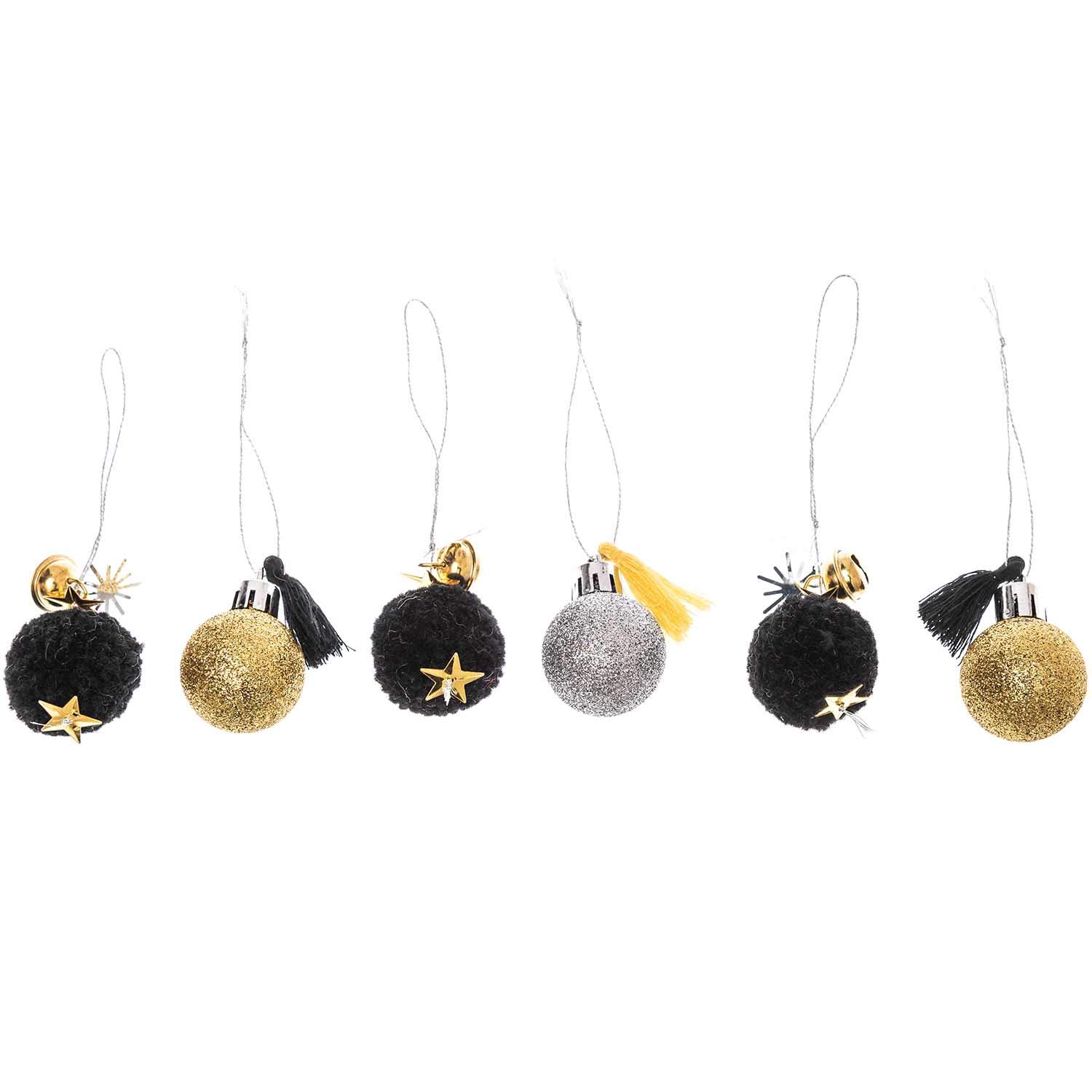 RICO DESIGN GmbH & Co. KG Pompom and Ball Pendant Gold/Silver Set of 6 for Christmas Decorations