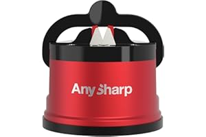 AnySharp Pro - World's Best Knife Sharpener - For All Knives and Serrated Blades - Metallic Red