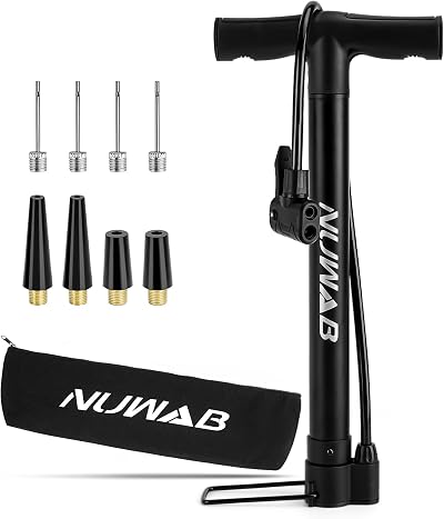 NUWAB Bike Floor Pump Dual Valve 120 PSI with Accessory Pack Canvas Bag
