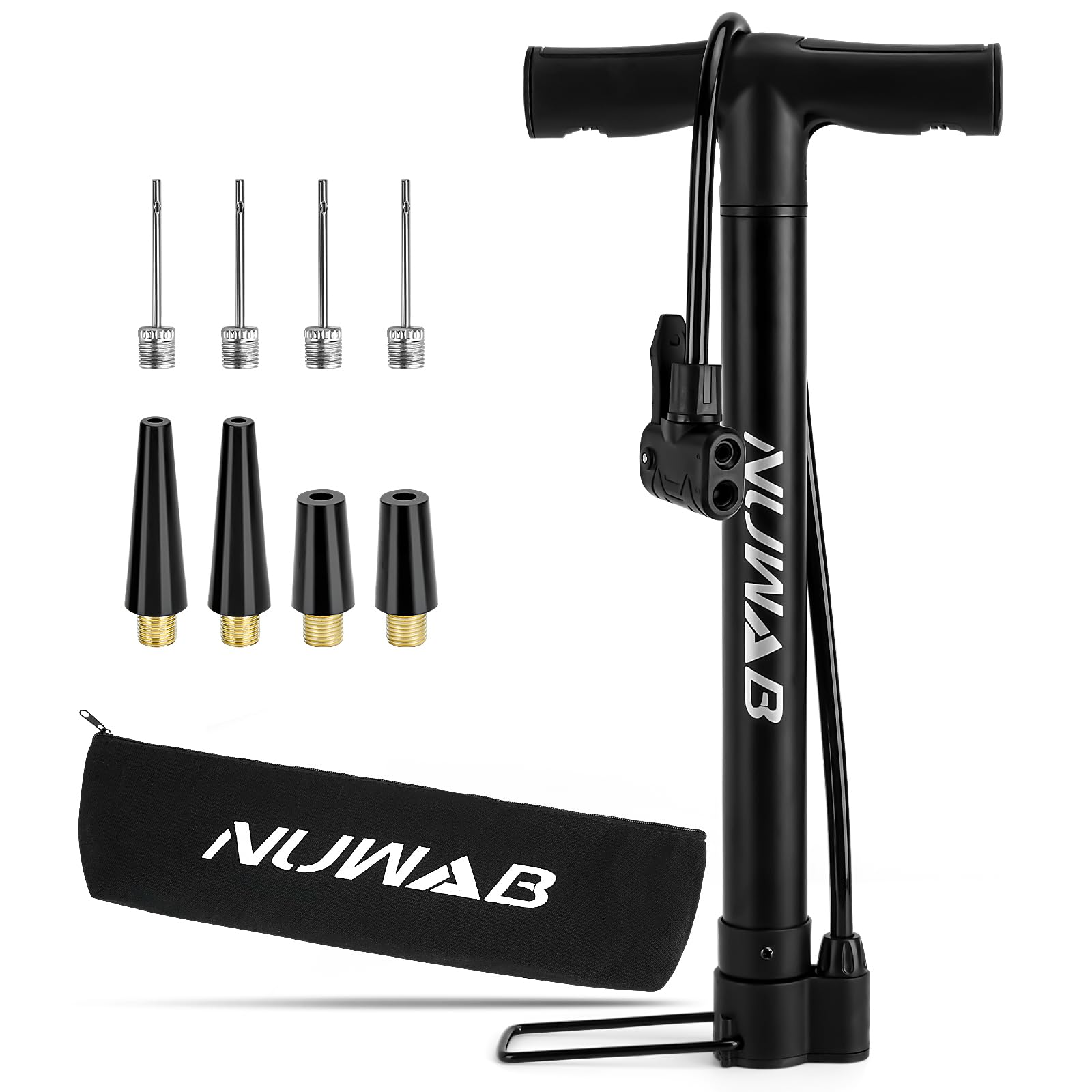 NUWAB Bike Floor Pump, Cycling Floor Pump with Presta & Schrader Valves, Portable Multi-Purpose Bicycle Pump, Foot Bike Pump fit for all Bike and Balls, Swimming Rings