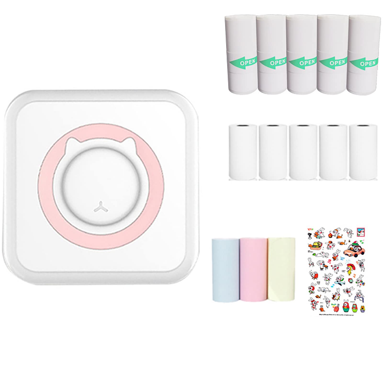 WANGCL Mini Portable Pocket Inkless Photo Printer with 13 Rolls Paper for Wireless IOS/Android Smartphone (Pink)