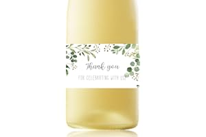 URROMA Mini Champagne Bottle Labels, 50 Pcs Greenery Thank You Champagne Stickers Floral Wedding Wine Labels for Bridal Shower Birthday Party, Rectangle
