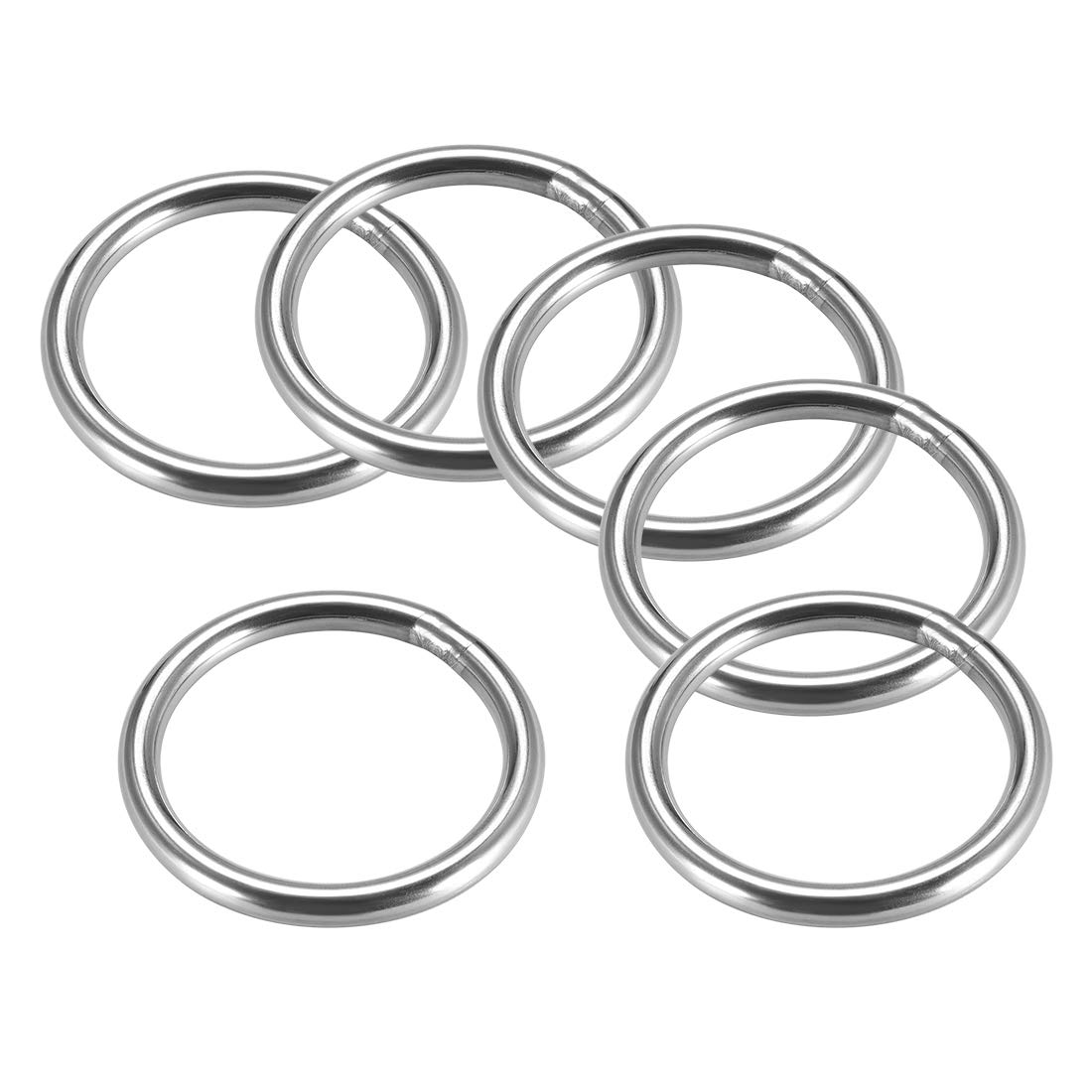 sourcing map 201 Stainless Steel O Ring 40mm(1.57") Outer Diameter 4mm Thickness Strapping Welded Round Rings 6pcs
