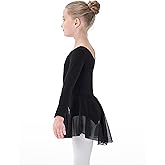Mecceos Girls Long Sleeve Ballet Leotards Skirt Toddler Dance Gymnastics Kids Team Basic Ballet Dresse