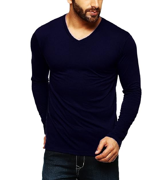 Buy Tripr Men's V-Neck Full Sleeves Tshirt NavyBlue (Medium) at Amazon.in