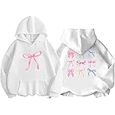 QIXYN Girls hoodies Bow Graphic Long Sleeve Hooded Sweatshirt Cute Pullover Tops